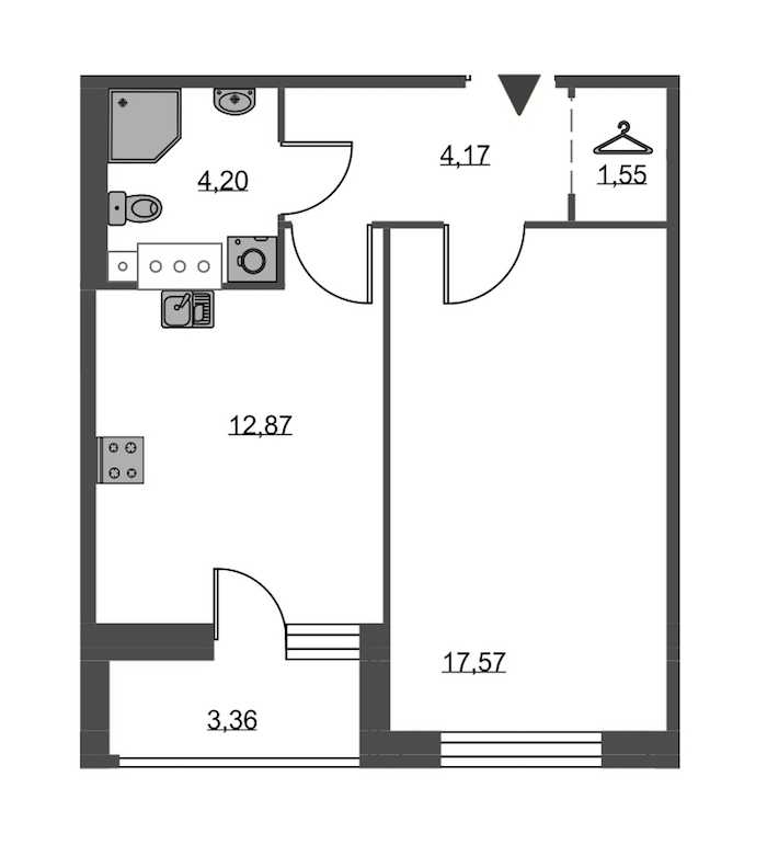 Однокомнатная квартира в : площадь 40.36 м2 , этаж: 2 – купить в Санкт-Петербурге
